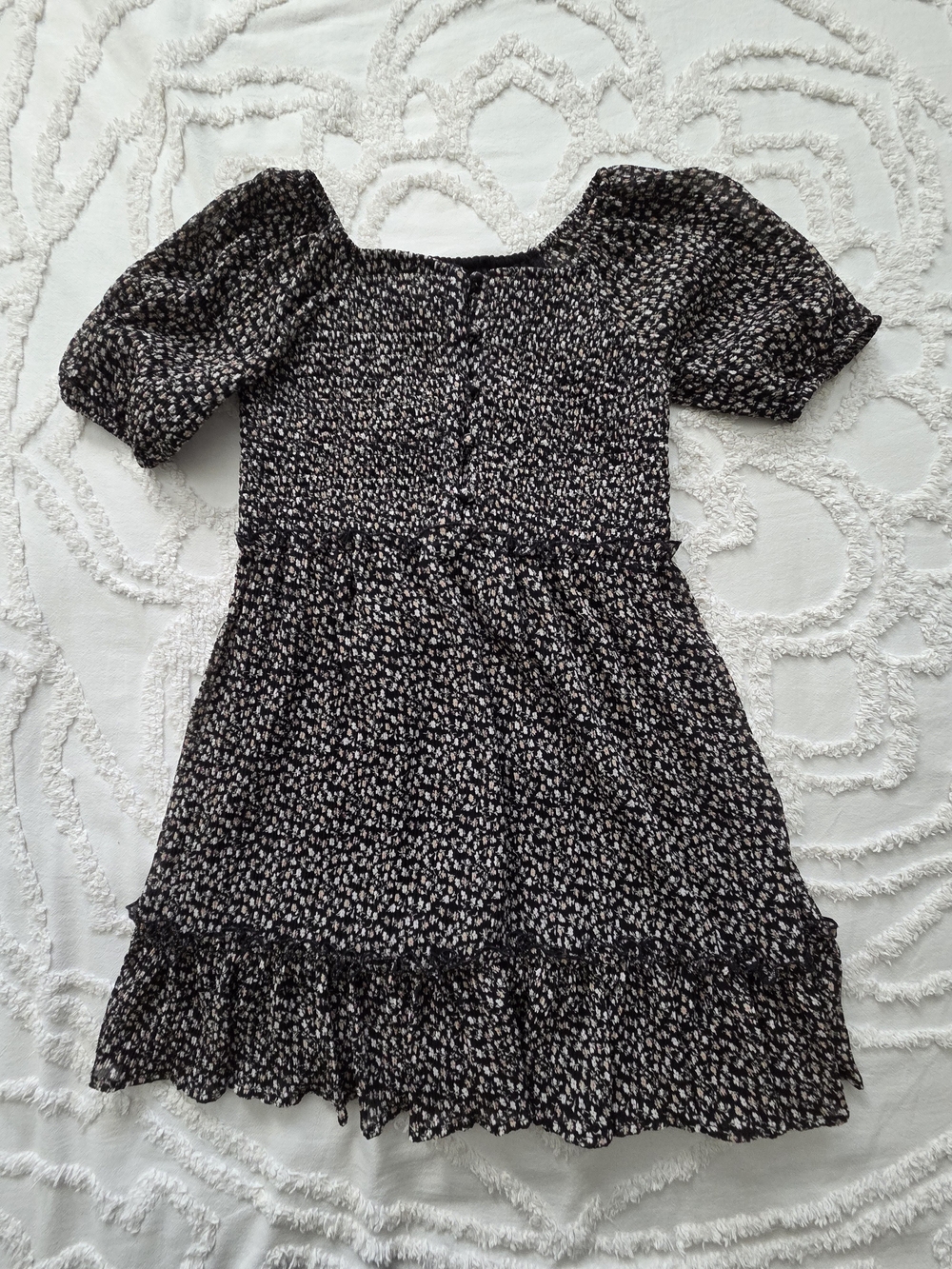 Chelsea & Violet Black Floral Puff-Sleeve Smocked Dress